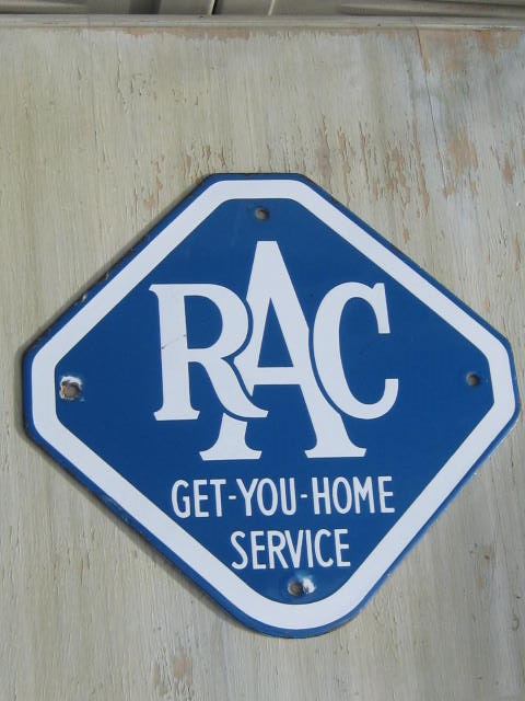Click the image for more info RAC GET YOU HOME ENAMEL SIGN RAC