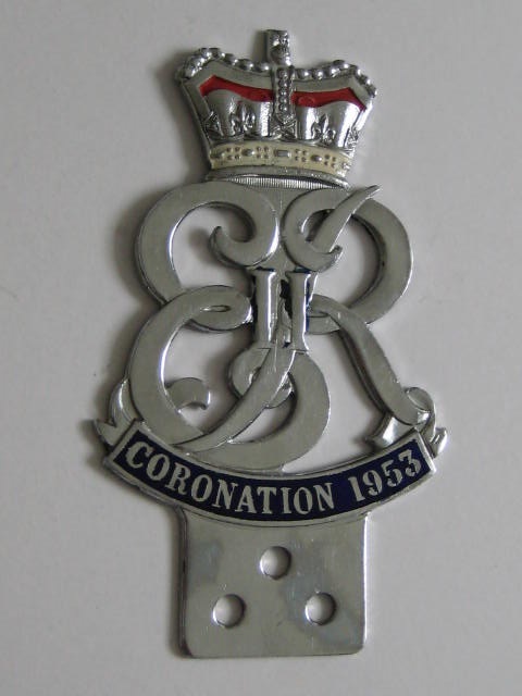 Click the image for more info 1953 QUEEN ELIZABETH CORONATION CAR BADGE 1953