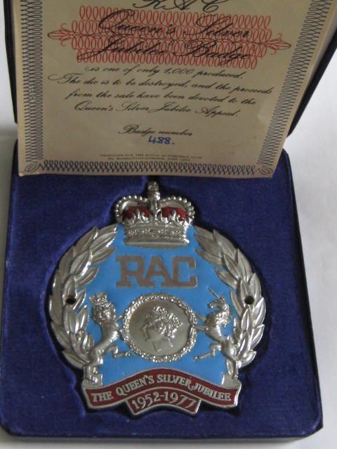 Click the image for more info RAC QUEENS SILVER JUBILEE CAR BADGE RAC
